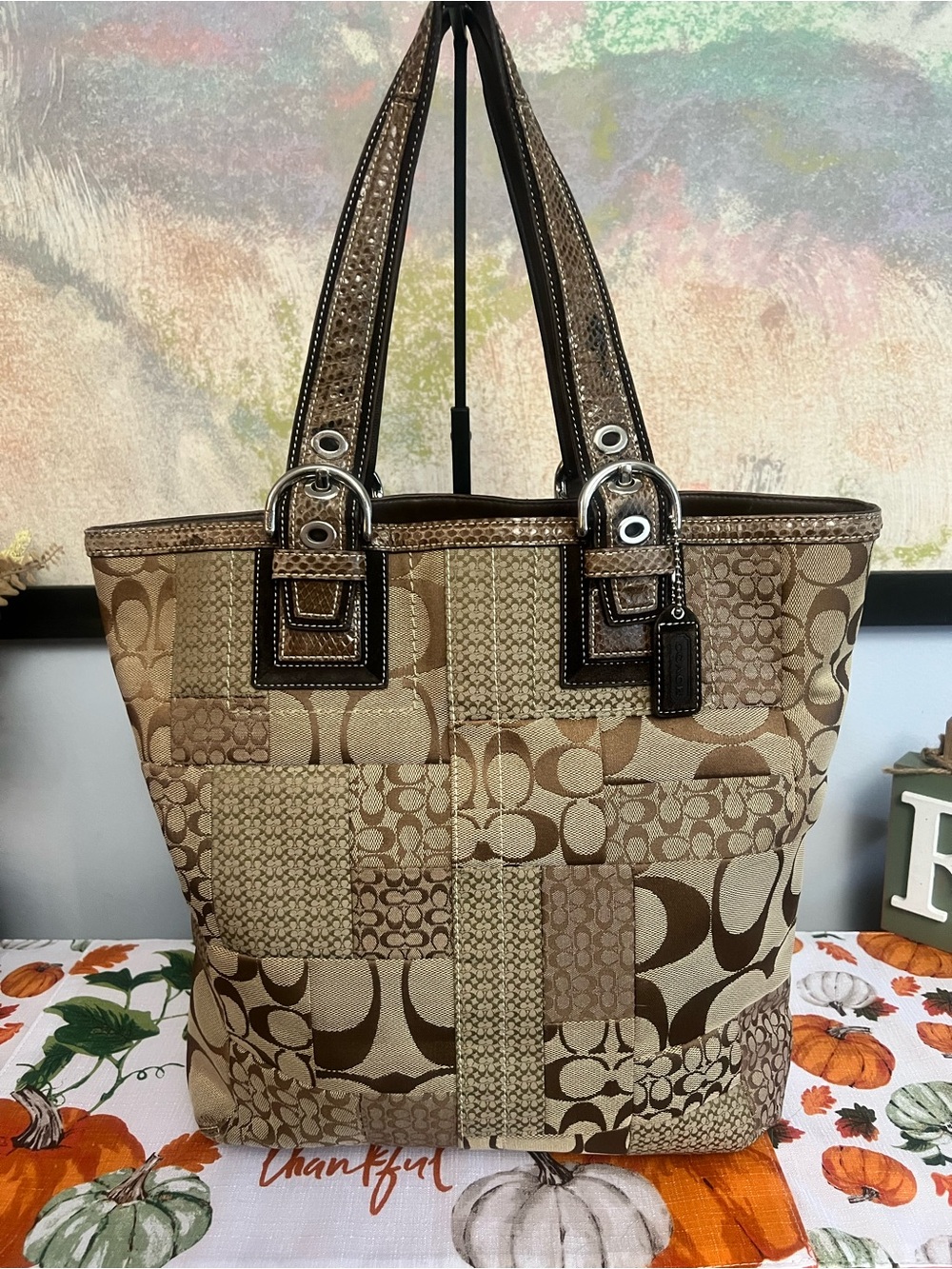 Vintage 2006 Coach Soho Signature Patchwork XL Tote Snakeskin Suede Y2K